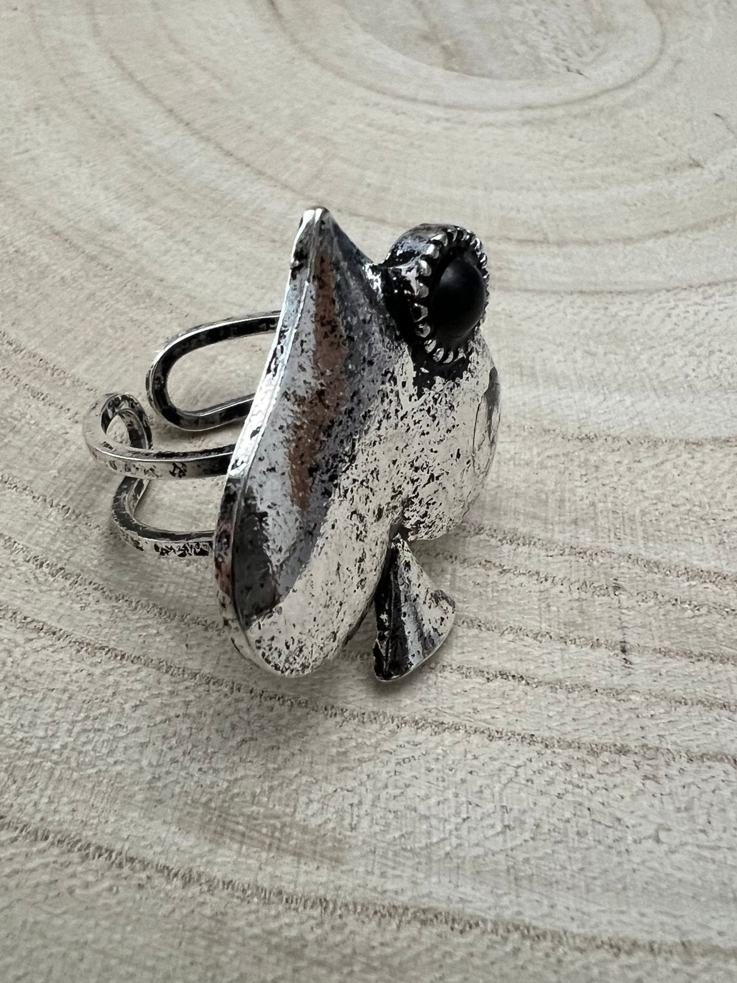 Western Spade Adjustable Cuff Ring with Faux Onyx — Playing Card Hand Statement