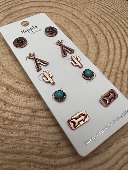Western Theme 5-for-1 Earring Set — Five Coordinated Pairs in One