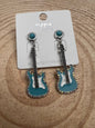 Western Turquoise Guitar Dangle Earrings — Country Music 2" Drop