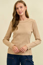 Doe and Rae Western Yoke Ribbed Long-Sleeve Tee — Cinnamon or Acorn Stretch Knit with Exposed Seams