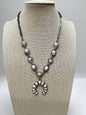 Western White Stone Faux Squash Blossom Necklace — 16 Inch Southwestern Statement