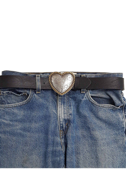 "Your Heart or Mine" Western Heart Belt Buckle — Shiny Silver with Elegant Gold Trim